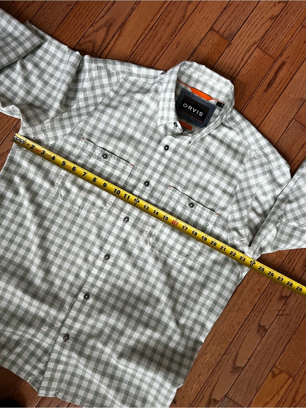 Orvis Light Green Plaid Button-Down Technical Work Shirt - Picture 10 of 11